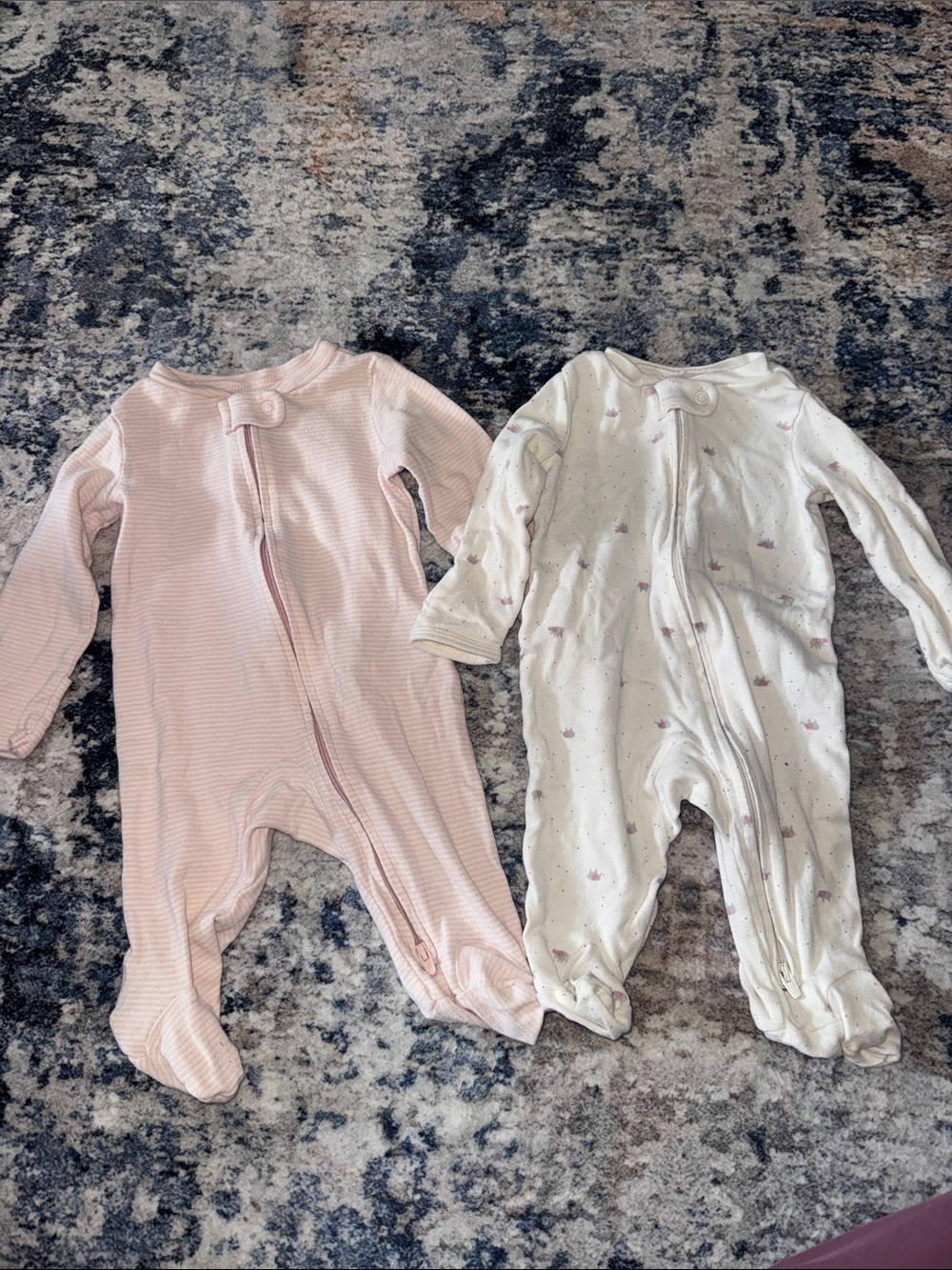 Carter's Baby Girls Long-Sleeve Footed One-Piece Set - Pink & White